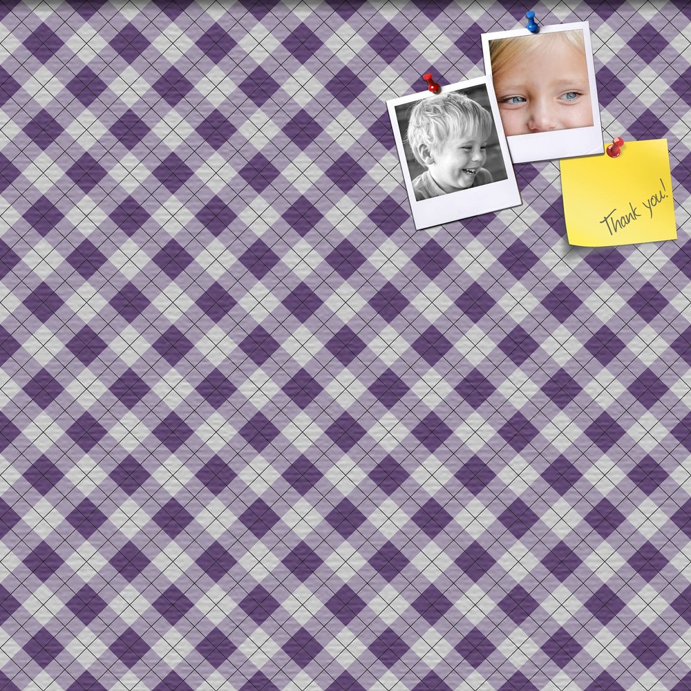 PinPix 20x20 Custom Cork Bulletin Board Argyle Purple Poster Board with a Canvas Style Photo Board, Framed in Satin Black (PinPix-633)
