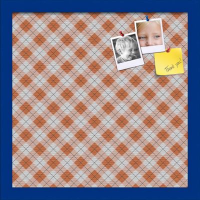 ArtToFrames 16x16 Inch Custom Cork Bulletin Board. This Argyle Burnt Orange Pin Board Comes with a Fabric Style Canvas Finish, in a Blue Stain on Beech Frame (PinPix-634-16x16_0066-81792-YBLU)