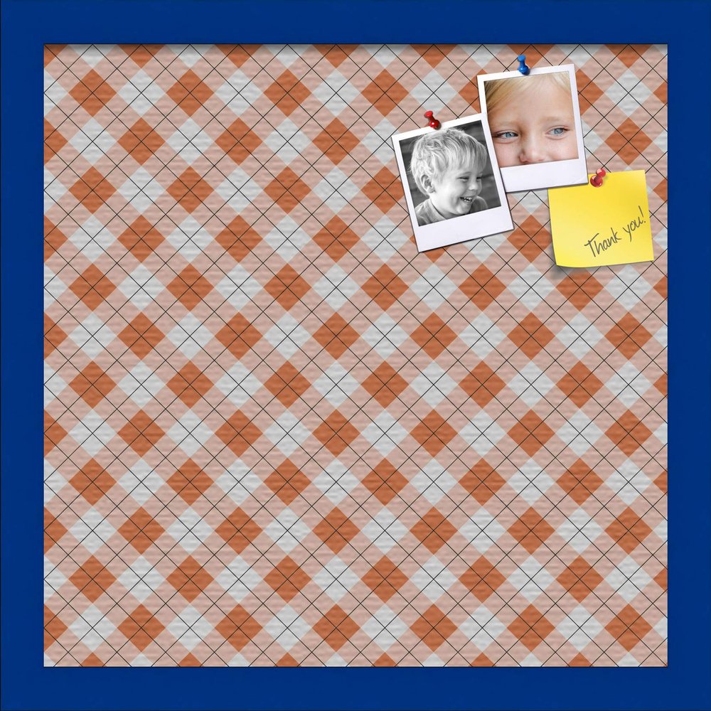 ArtToFrames 16x16 Inch Custom Cork Bulletin Board. This Argyle Burnt Orange Pin Board Comes with a Fabric Style Canvas Finish, in a Blue Stain on Beech Frame (PinPix-634-16x16_0066-81792-YBLU)