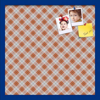 ArtToFrames 20x20 Inch Custom Cork Bulletin Board. This Argyle Burnt Orange Pin Board Comes with a Fabric Style Canvas Finish, in a Blue Stain on Beech Frame (PinPix-634-20x20_0066-81792-YBLU)