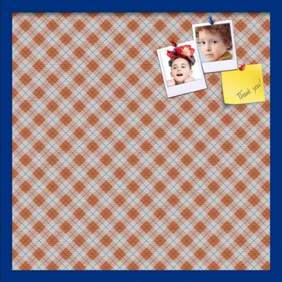 ArtToFrames 24x24 Inch Custom Cork Bulletin Board. This Argyle Burnt Orange Pin Board Comes with a Fabric Style Canvas Finish, in a Blue Stain on Beech Frame (PinPix-634-24x24_0066-81792-YBLU)