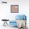 ArtToFrames 24x24 Inch Custom Cork Bulletin Board. This Argyle Burnt Orange Pin Board Comes with a Fabric Style Canvas Finish, in a Blue Stain on Beech Frame (PinPix-634-24x24_0066-81792-YBLU) view 4