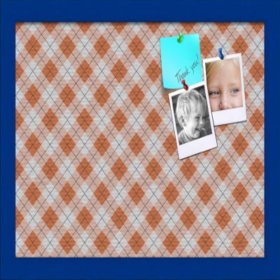 ArtToFrames 18x12 Inch Custom Cork Bulletin Board. This Argyle Burnt Orange Pin Board Comes with a Fabric Style Canvas Finish, in a Blue Stain on Beech Frame (PinPix-634-18x12_0066-81792-YBLU)