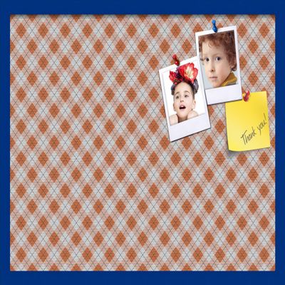 ArtToFrames 30x20 Inch Custom Cork Bulletin Board. This Argyle Burnt Orange Pin Board Comes with a Fabric Style Canvas Finish, in a Blue Stain on Beech Frame (PinPix-634-30x20_0066-81792-YBLU)