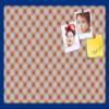 ArtToFrames 30x20 Inch Custom Cork Bulletin Board. This Argyle Burnt Orange Pin Board Comes with a Fabric Style Canvas Finish, in a Blue Stain on Beech Frame (PinPix-634-30x20_0066-81792-YBLU) view 1