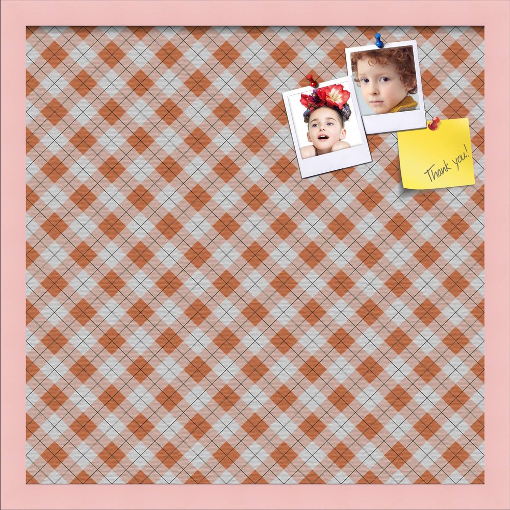ArtToFrames 20x20 Inch Custom Cork Bulletin Board. This Argyle Burnt Orange Pin Board Comes with a Fabric Style Canvas Finish, in a Baby Pink on Beech Frame (PinPix-634-20x20_0066-81792-YPNK)