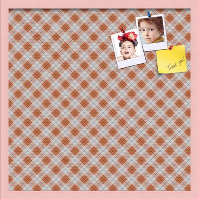 ArtToFrames 24x24 Inch Custom Cork Bulletin Board. This Argyle Burnt Orange Pin Board Comes with a Fabric Style Canvas Finish, in a Baby Pink on Beech Frame (PinPix-634-24x24_0066-81792-YPNK)