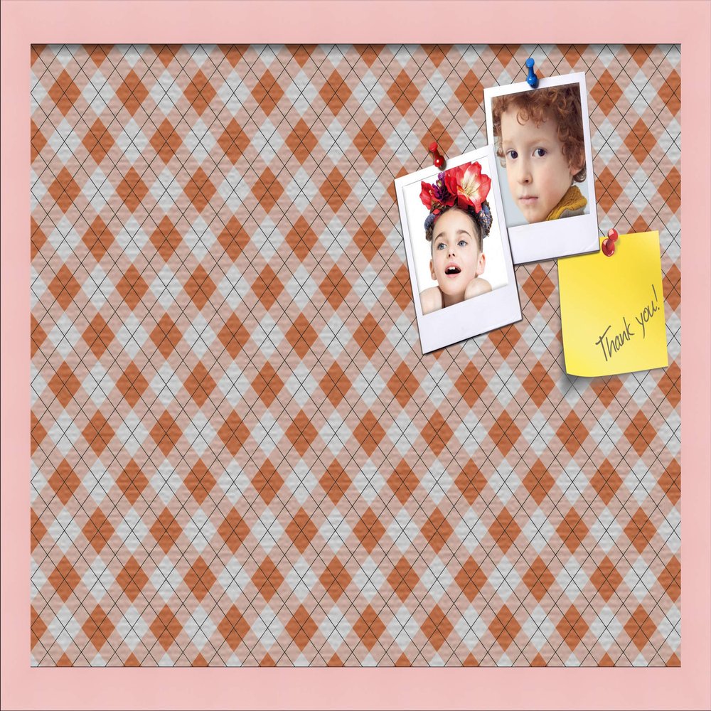 ArtToFrames 24x16 Inch Custom Cork Bulletin Board. This Argyle Burnt Orange Pin Board Comes with a Fabric Style Canvas Finish, in a Baby Pink on Beech Frame (PinPix-634-24x16_0066-81792-YPNK)