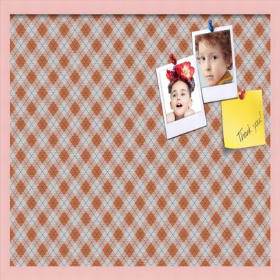 ArtToFrames 30x20 Inch Custom Cork Bulletin Board. This Argyle Burnt Orange Pin Board Comes with a Fabric Style Canvas Finish, in a Baby Pink on Beech Frame (PinPix-634-30x20_0066-81792-YPNK)