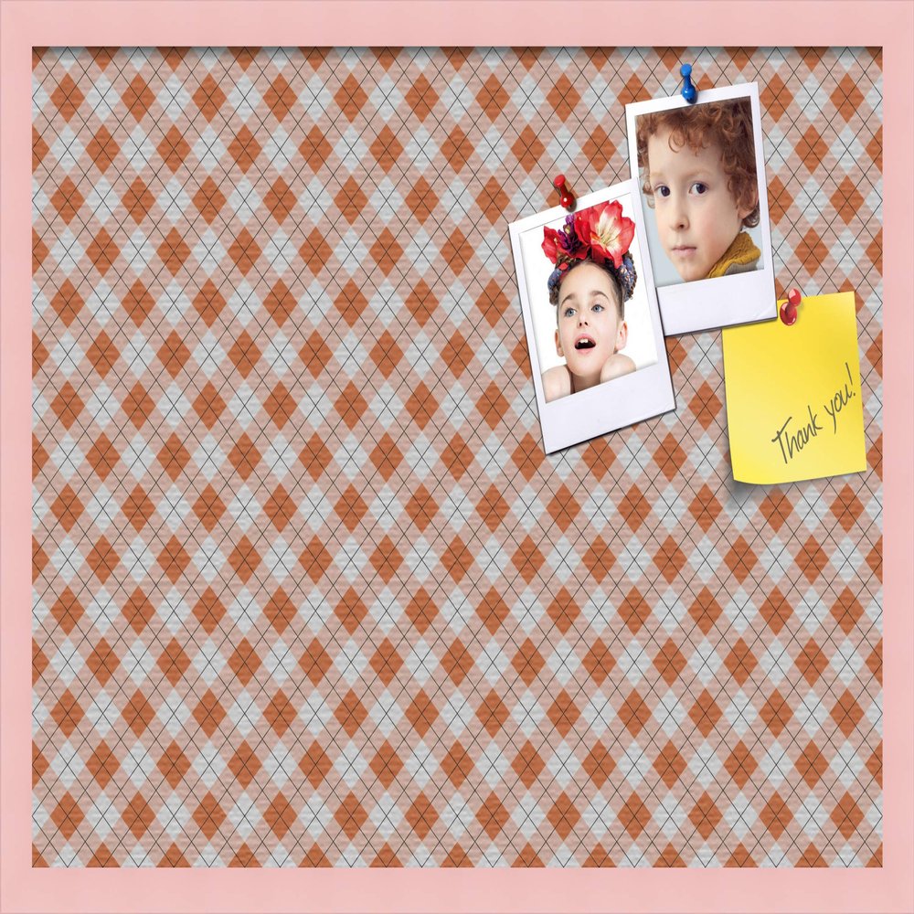 ArtToFrames 30x20 Inch Custom Cork Bulletin Board. This Argyle Burnt Orange Pin Board Comes with a Fabric Style Canvas Finish, in a Baby Pink on Beech Frame (PinPix-634-30x20_0066-81792-YPNK)