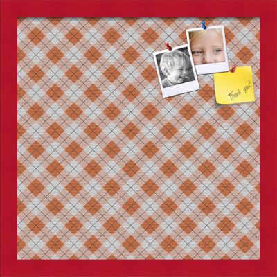 ArtToFrames 16x16 Inch Custom Cork Bulletin Board. This Argyle Burnt Orange Pin Board Comes with a Fabric Style Canvas Finish, in a Red Stain on Beech Frame (PinPix-634-16x16_0066-81792-YRED)