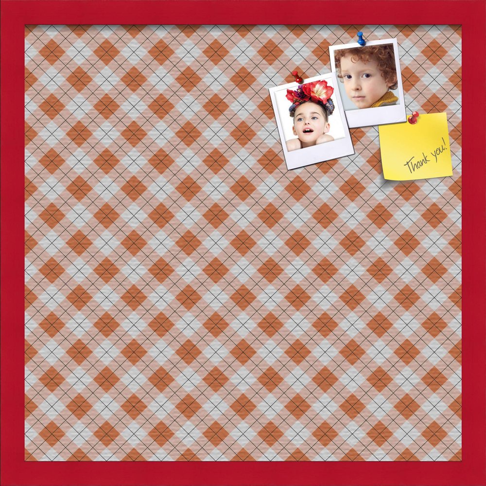 ArtToFrames 20x20 Inch Custom Cork Bulletin Board. This Argyle Burnt Orange Pin Board Comes with a Fabric Style Canvas Finish, in a Red Stain on Beech Frame (PinPix-634-20x20_0066-81792-YRED)