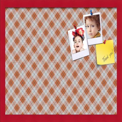 ArtToFrames 24x16 Inch Custom Cork Bulletin Board. This Argyle Burnt Orange Pin Board Comes with a Fabric Style Canvas Finish, in a Red Stain on Beech Frame (PinPix-634-24x16_0066-81792-YRED)