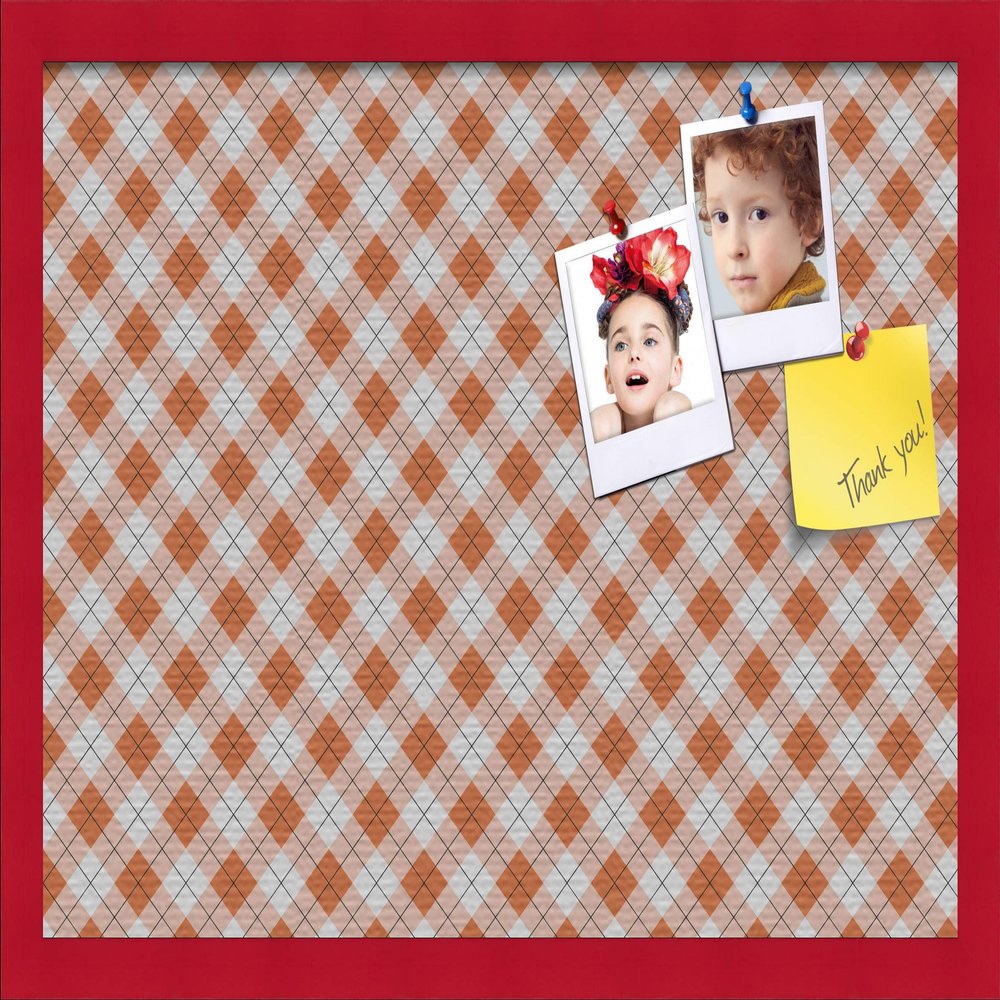 ArtToFrames 24x16 Inch Custom Cork Bulletin Board. This Argyle Burnt Orange Pin Board Comes with a Fabric Style Canvas Finish, in a Red Stain on Beech Frame (PinPix-634-24x16_0066-81792-YRED)