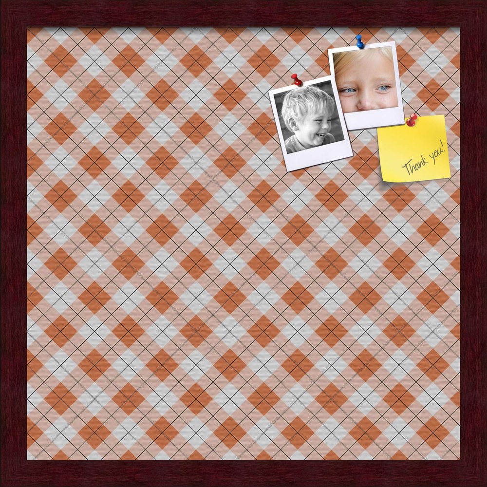 ArtToFrames 16x16 Inch Custom Cork Bulletin Board. This Argyle Burnt Orange Pin Board Comes with a Fabric Style Canvas Finish, in a Mahogany Frame (PinPix-634-16x16_FRBW26039)