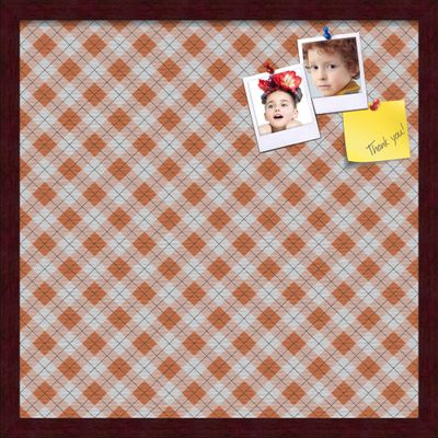 ArtToFrames 20x20 Inch Custom Cork Bulletin Board. This Argyle Burnt Orange Pin Board Comes with a Fabric Style Canvas Finish, in a Mahogany Frame (PinPix-634-20x20_FRBW26039)