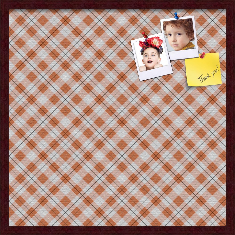 ArtToFrames 24x24 Inch Custom Cork Bulletin Board. This Argyle Burnt Orange Pin Board Comes with a Fabric Style Canvas Finish, in a Mahogany Frame (PinPix-634-24x24_FRBW26039)