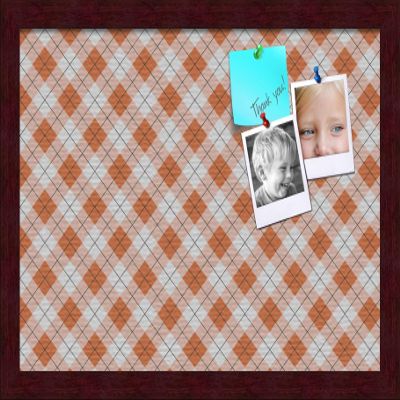 ArtToFrames 18x12 Inch Custom Cork Bulletin Board. This Argyle Burnt Orange Pin Board Comes with a Fabric Style Canvas Finish, in a Mahogany Frame (PinPix-634-18x12_FRBW26039)