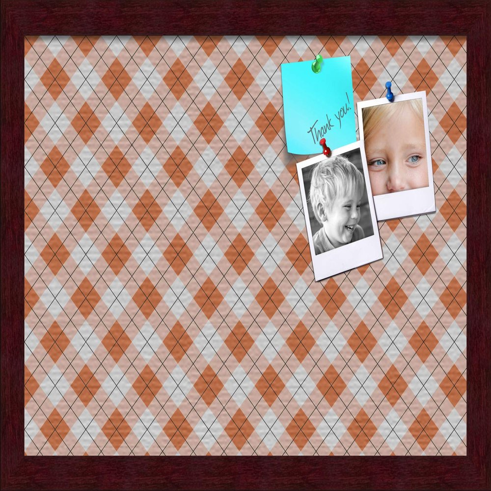 ArtToFrames 18x12 Inch Custom Cork Bulletin Board. This Argyle Burnt Orange Pin Board Comes with a Fabric Style Canvas Finish, in a Mahogany Frame (PinPix-634-18x12_FRBW26039)