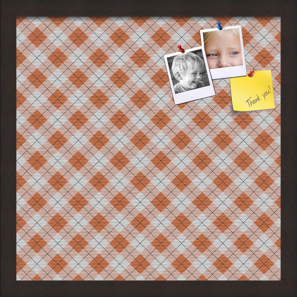 ArtToFrames 16x16 Inch Custom Cork Bulletin Board. This Argyle Burnt Orange Pin Board Comes with a Fabric Style Canvas Finish, in a Coffee Frame (PinPix-634-16x16_FRBW26061)