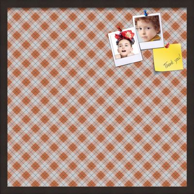 ArtToFrames 24x24 Inch Custom Cork Bulletin Board. This Argyle Burnt Orange Pin Board Comes with a Fabric Style Canvas Finish, in a Coffee Frame (PinPix-634-24x24_FRBW26061)