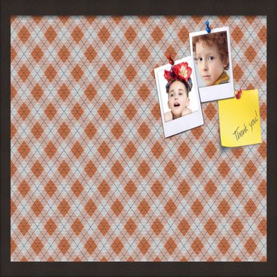 ArtToFrames 24x16 Inch Custom Cork Bulletin Board. This Argyle Burnt Orange Pin Board Comes with a Fabric Style Canvas Finish, in a Coffee Frame (PinPix-634-24x16_FRBW26061)