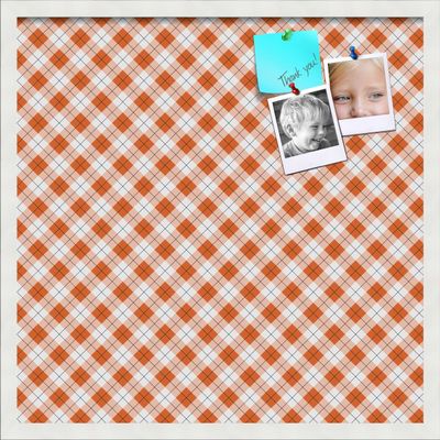 PinPix 24x24 Custom Cork Bulletin Board Argyle Burnt Orange Poster Board with a Canvas Style Photo Board, Framed in Satin White Frame (PinPix-634)