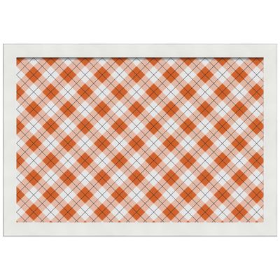 PinPix 18x12 Custom Cork Bulletin Board Argyle Burnt Orange Poster Board with a Canvas Style Photo Board, Framed in Satin White Frame (PinPix-634)