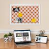 PinPix 18x12 Custom Cork Bulletin Board Argyle Burnt Orange Poster Board with a Canvas Style Photo Board, Framed in Satin White Frame (PinPix-634) view 4