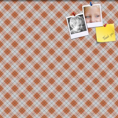 PinPix 20x20 Custom Cork Bulletin Board Argyle Burnt Orange Poster Board with a Canvas Style Photo Board, Framed in Satin Black (PinPix-634)