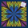 Decorative bulletin board made from self-healing canvas by PinPix, Fractal Psychedelic Flower printed at 20x20 and framed in Blue Stain on Beech view 1