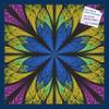 Decorative bulletin board made from self-healing canvas by PinPix, Fractal Psychedelic Flower printed at 24x24 and framed in Blue Stain on Beech view 1