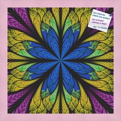 Decorative bulletin board made from self-healing canvas by PinPix, Fractal Psychedelic Flower printed at 16x16 and framed in Baby Pink Stain on Beech
