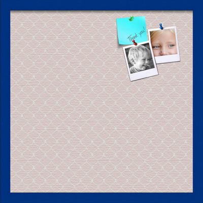 ArtToFrames 20x20 Custom Cork Bulletin Board. This Chain Pattern in Baby Pink Pin Board Has a Fabric Style Canvas Finish, Framed in Blue Stain on Beech (PinPix-575-20x20_0066-81792-YBLU)
