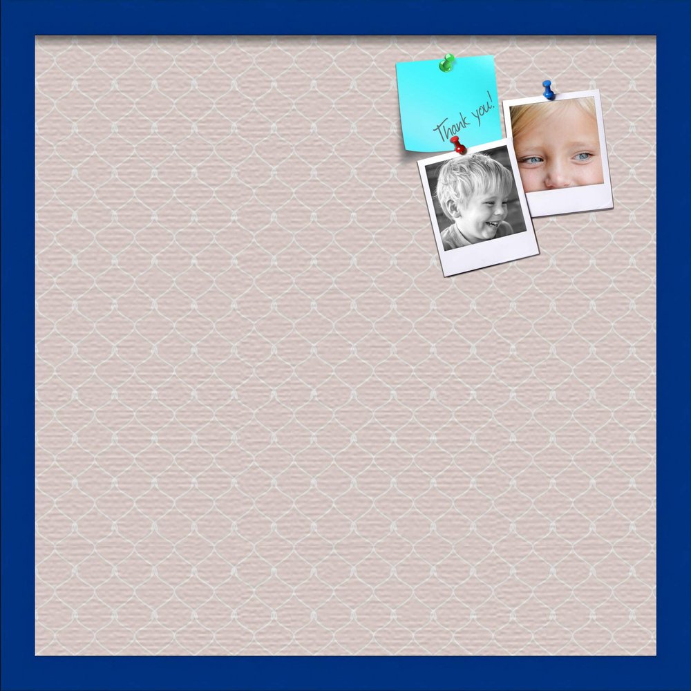 ArtToFrames 20x20 Custom Cork Bulletin Board. This Chain Pattern in Baby Pink Pin Board Has a Fabric Style Canvas Finish, Framed in Blue Stain on Beech (PinPix-575-20x20_0066-81792-YBLU)