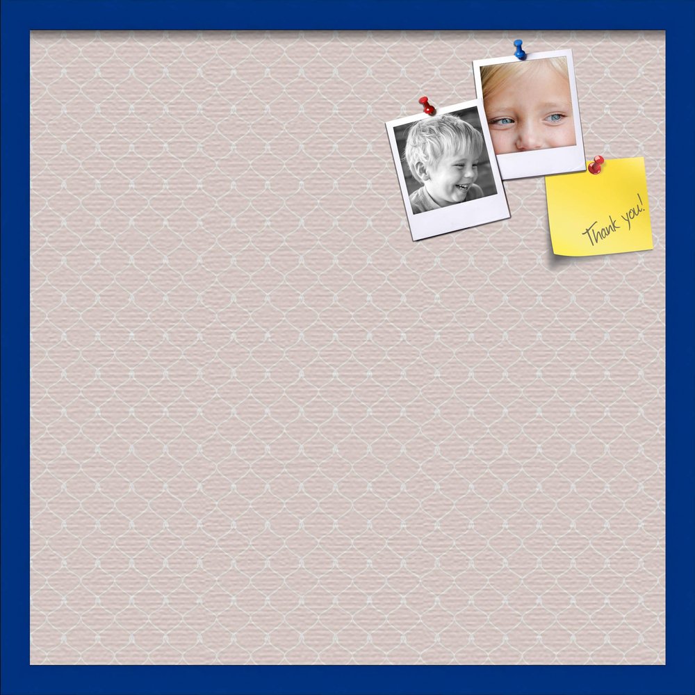 ArtToFrames 24x24 Custom Cork Bulletin Board. This Chain Pattern in Baby Pink Pin Board Has a Fabric Style Canvas Finish, Framed in Blue Stain on Beech (PinPix-575-24x24_0066-81792-YBLU)