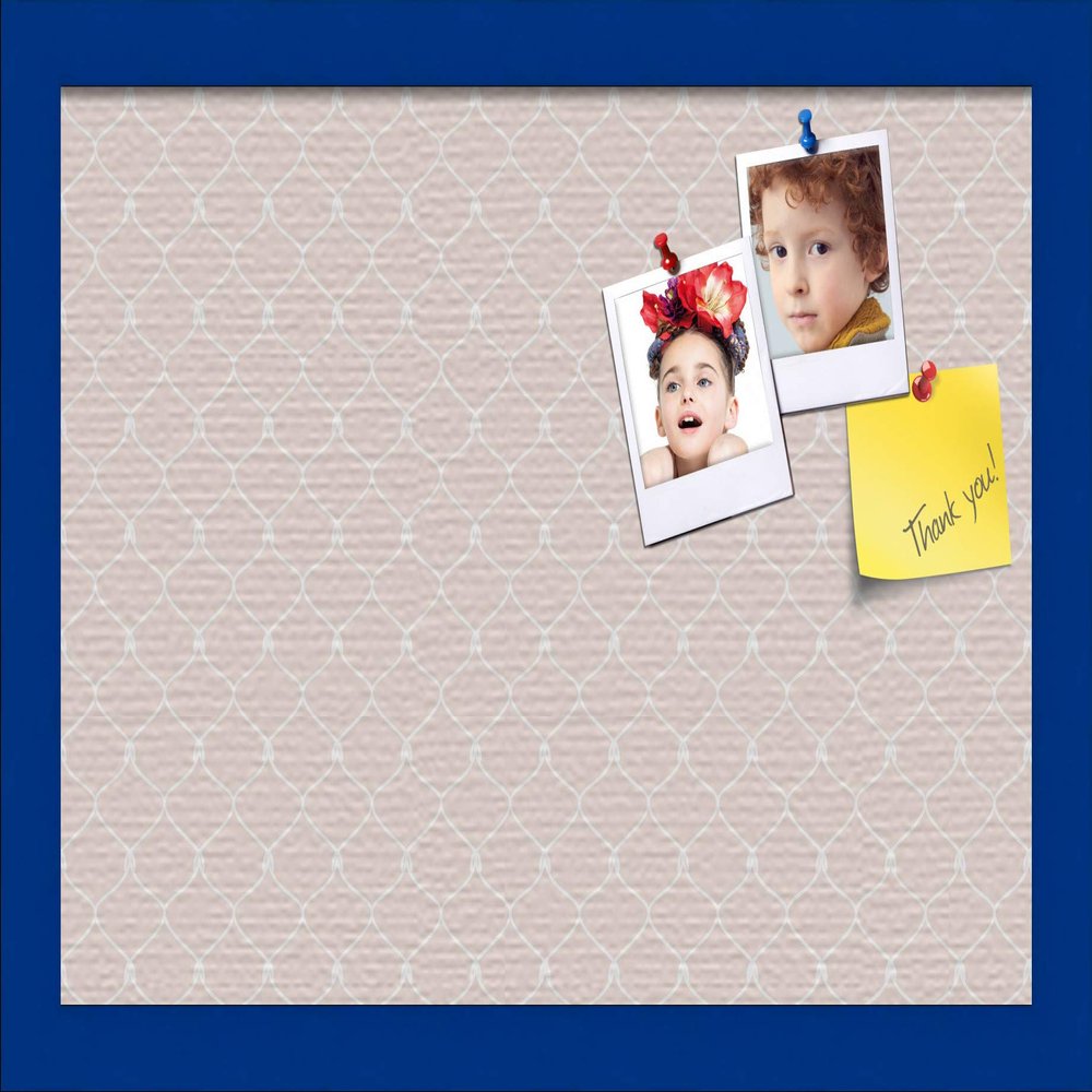 ArtToFrames 18x12 Custom Cork Bulletin Board. This Chain Pattern in Baby Pink Pin Board Has a Fabric Style Canvas Finish, Framed in Blue Stain on Beech (PinPix-575-18x12_0066-81792-YBLU)
