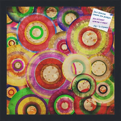 Decorative bulletin board made from self-healing canvas by PinPix, Psychedelic Retina Disc printed at 16x16 and framed in Satin Black