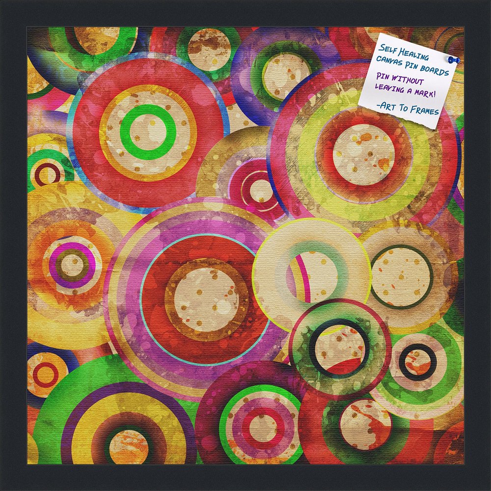 Decorative bulletin board made from self-healing canvas by PinPix, Psychedelic Retina Disc printed at 16x16 and framed in Satin Black