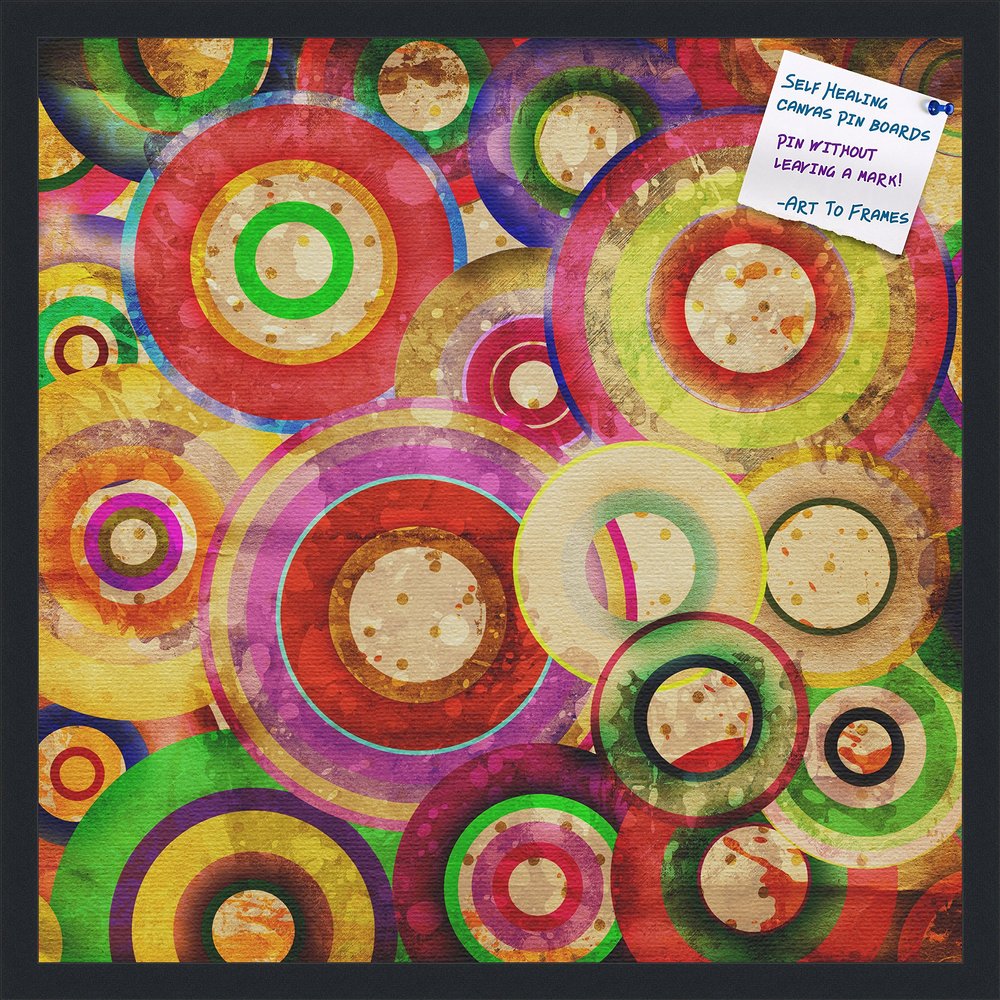 Decorative bulletin board made from self-healing canvas by PinPix, Psychedelic Retina Disc printed at 24x24 and framed in Satin Black