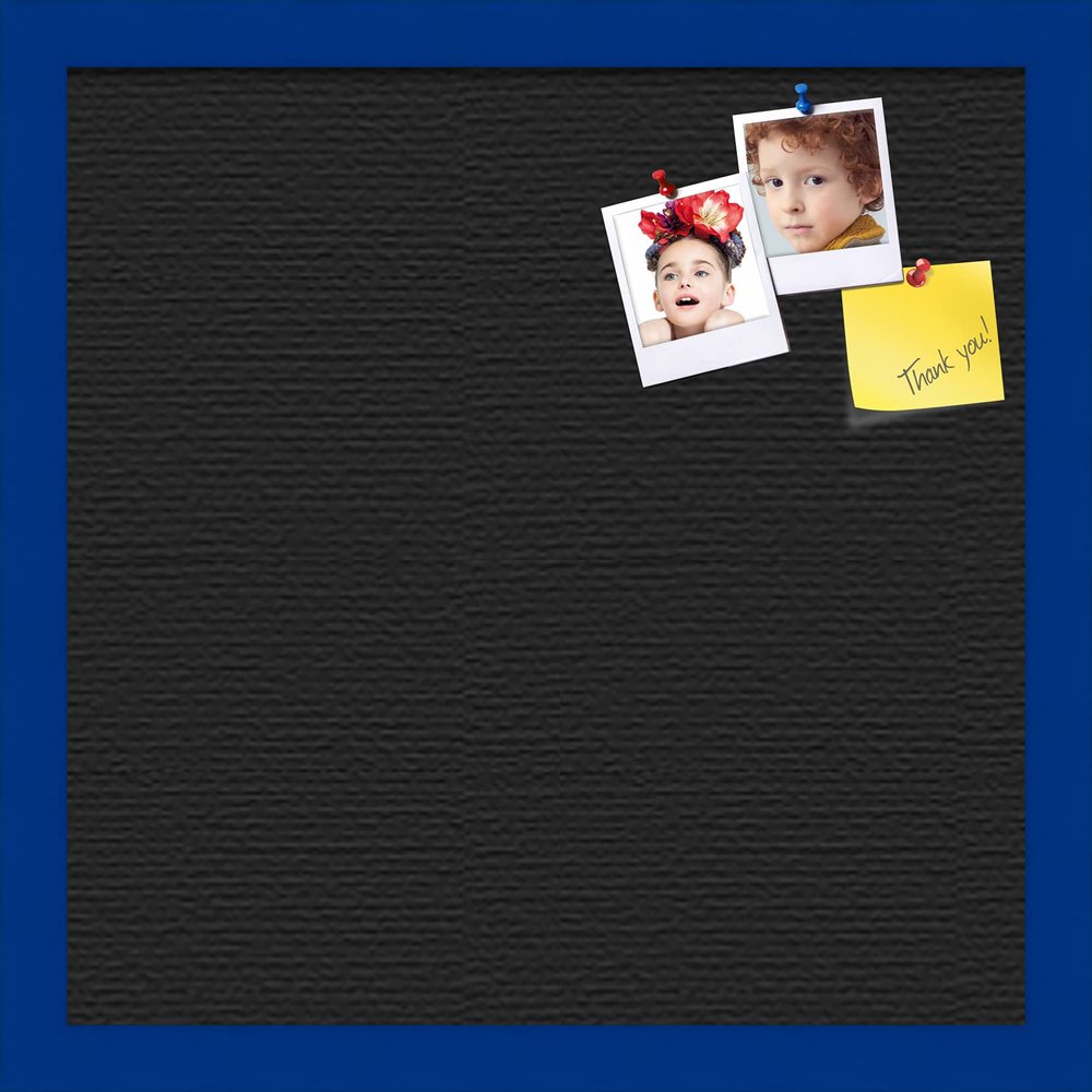 PinPix Custom Printed pin Cork Bulletin Board Made from Canvas, Classic Black Pattern 16 x 16 Inches (Completed Size) and Framed in Blue Stain on Beech (PinPix-622)