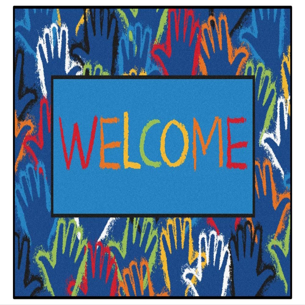 Carpets for Kids KID$Value 48.42 Hands Together Value Playroom Non-Slip Rug 4ft x 6ft Rectangle Blue