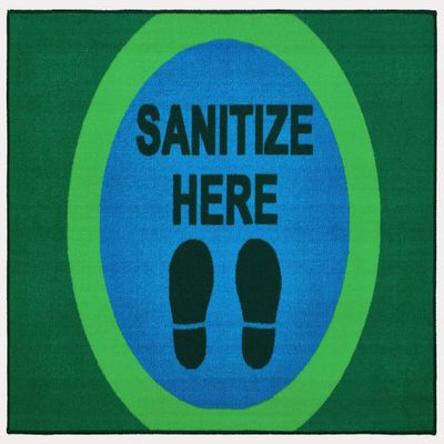 Carpets for Kids KID$Value 49.31 Sanitize Here Dot Classroom Value Non-Slip Rug 4ft x 6ft Rectangle Blue