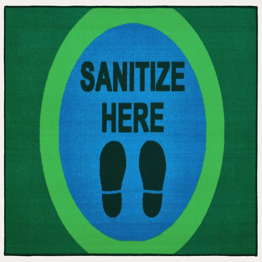 Carpets for Kids KID$Value 49.31 Sanitize Here Dot Classroom Value Non-Slip Rug 4ft x 6ft Rectangle Blue