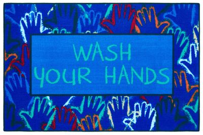 Carpets for Kids KID$Value 49.04 Wash Your Hands Classroom Valu Non-Slip Rug 4ft x 6ft Rectangle Blue