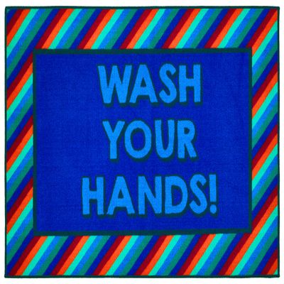Carpets for Kids KID$Value 37.44 Rainbow Striped Wash Your Hands Classroom Non-Slip Rug 3ft x 4ft 6in Rectangle Blue