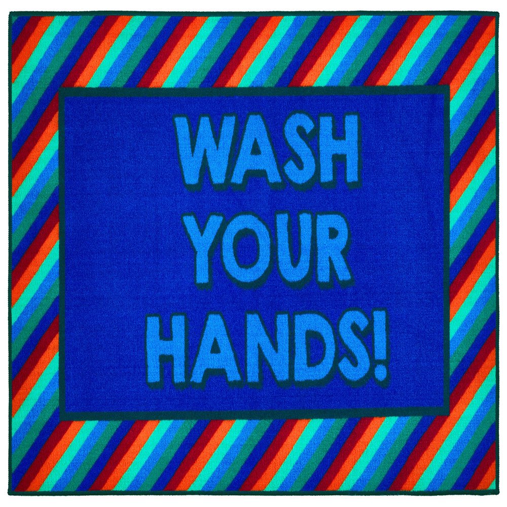Carpets for Kids KID$Value 37.44 Rainbow Striped Wash Your Hands Classroom Non-Slip Rug 3ft x 4ft 6in Rectangle Blue