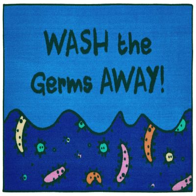 Carpets for Kids KID$Value 37.92 Wash Away The Germs Classroom Non-Slip Rug 3ft x 4ft 6in Rectangle Blue