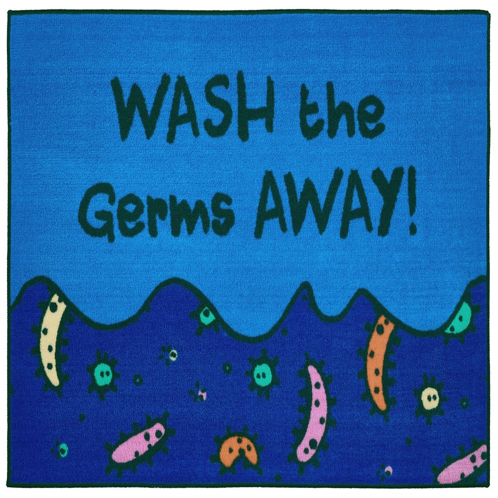 Carpets for Kids KID$Value 37.92 Wash Away The Germs Classroom Non-Slip Rug 3ft x 4ft 6in Rectangle Blue