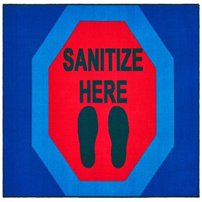 Carpets for Kids KID$Value 49.32 Sanitize Here Stop Sign Classroom Non-Slip Value Rug 4ft x 6ft Rectangle Blue